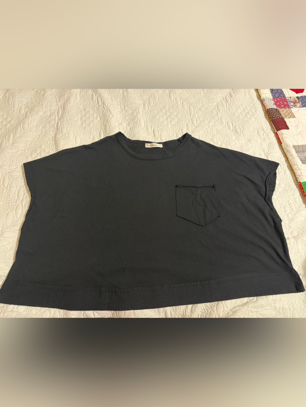 Zenana Outfitters Black Cropped Tee with Chest Pocket